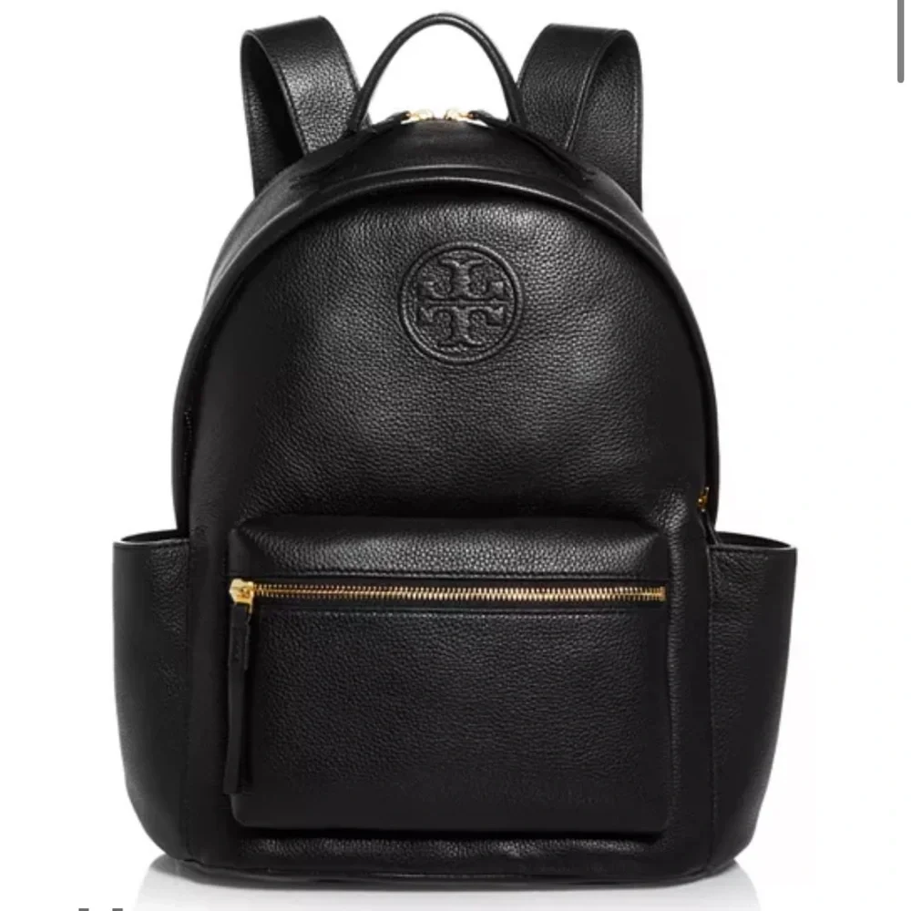 Tory Burch Perry Bombe Black Leather Backpack - Picture 1 of 9